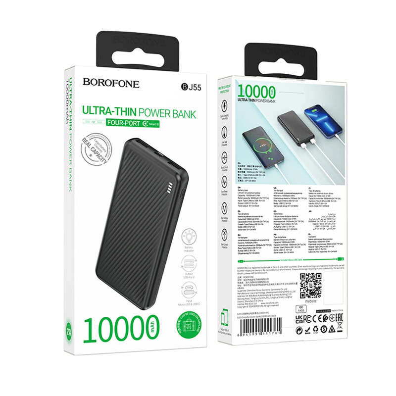 Універсальна мобільна батарея Borofone BJ55 Graceful 10000mAh, 10W Black (6941991111761)
