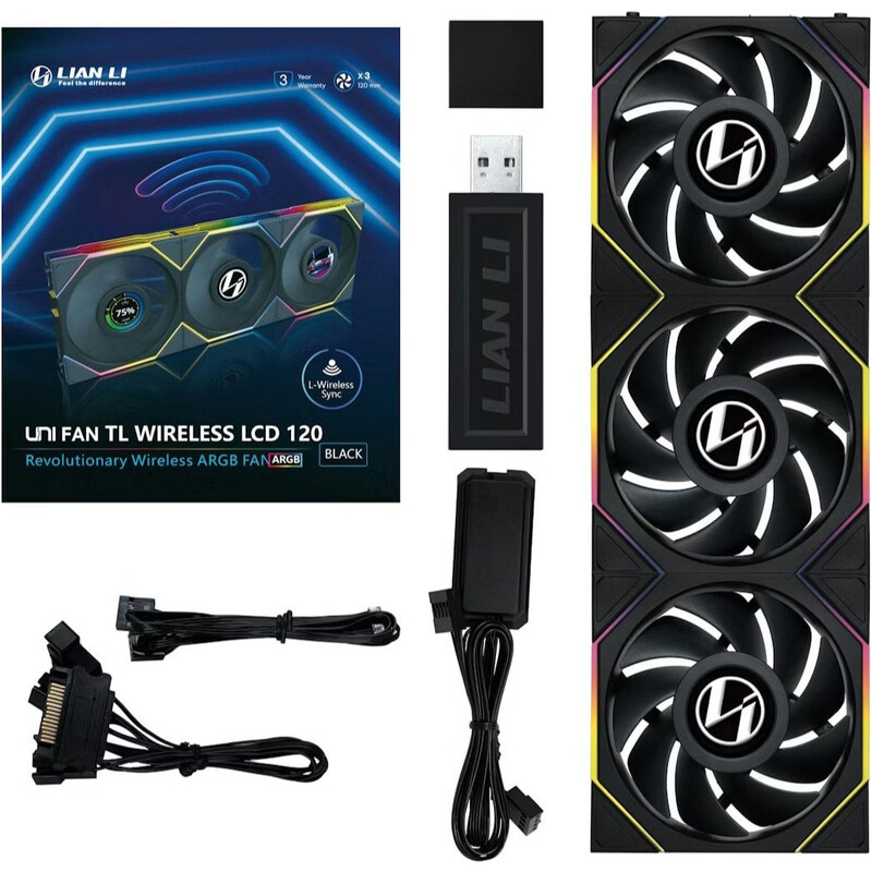 Вентилятор Lian Li UNI FAN TL Wireless LCD 120 3-Pack A-RGB Black (G99.12TLLCD1W3B.00)