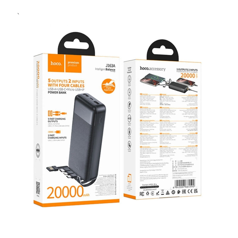 Універсальна мобільна батарея Hoco J163A Wonderful 20000mAh, 10W Black (6942007664592)