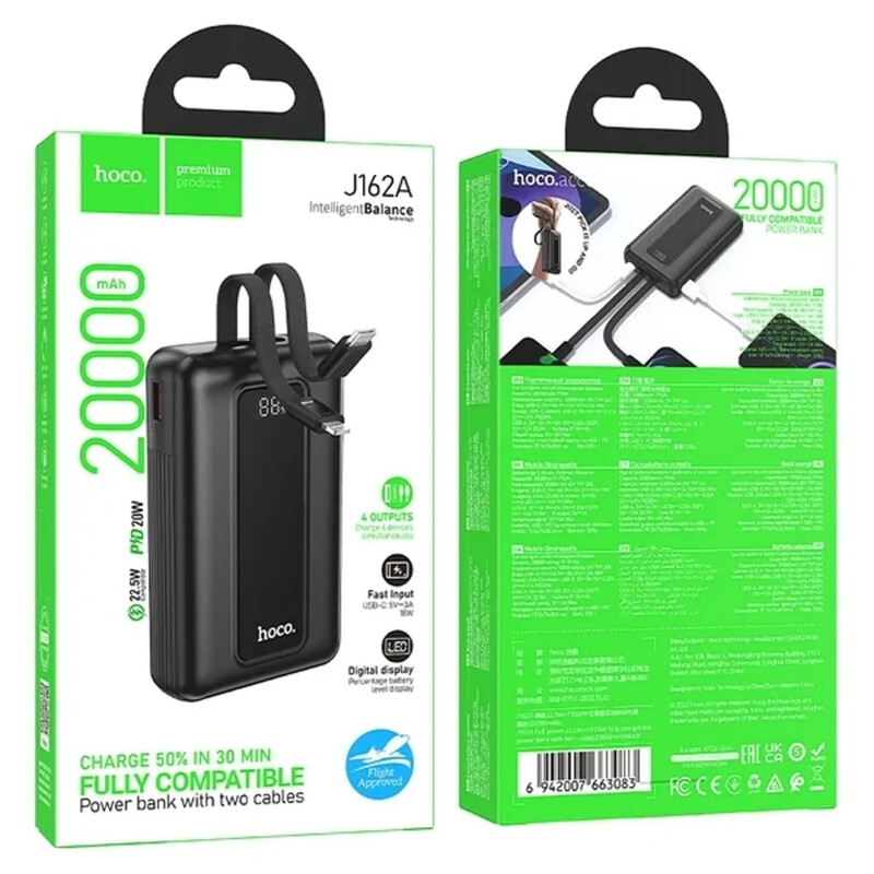 Універсальна мобільна батарея Hoco J162A Full 20000mAh, 22.5W Black (6942007663083)