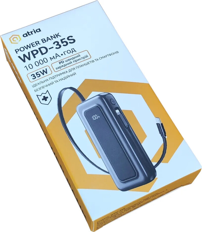 Універсальна мобільна батарея Atria 10000mAh, 35W Black (WPD-35S)