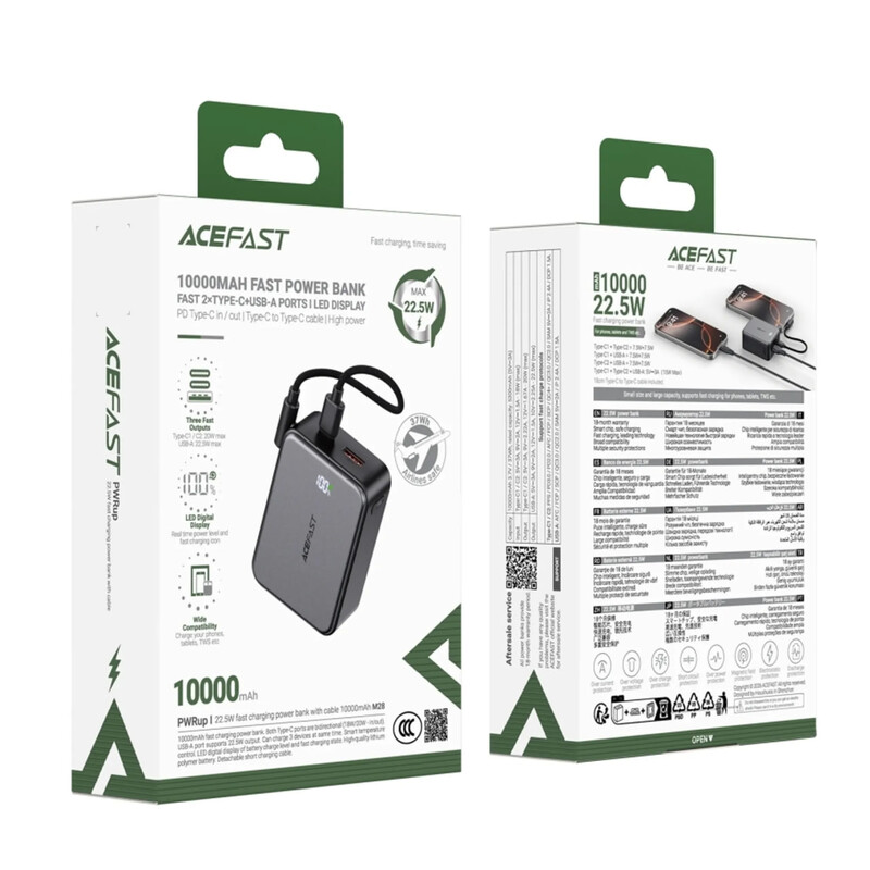 Універсальна мобільна батарея Acefast M28 10000mAh, 22.5W Black (6974316285984)