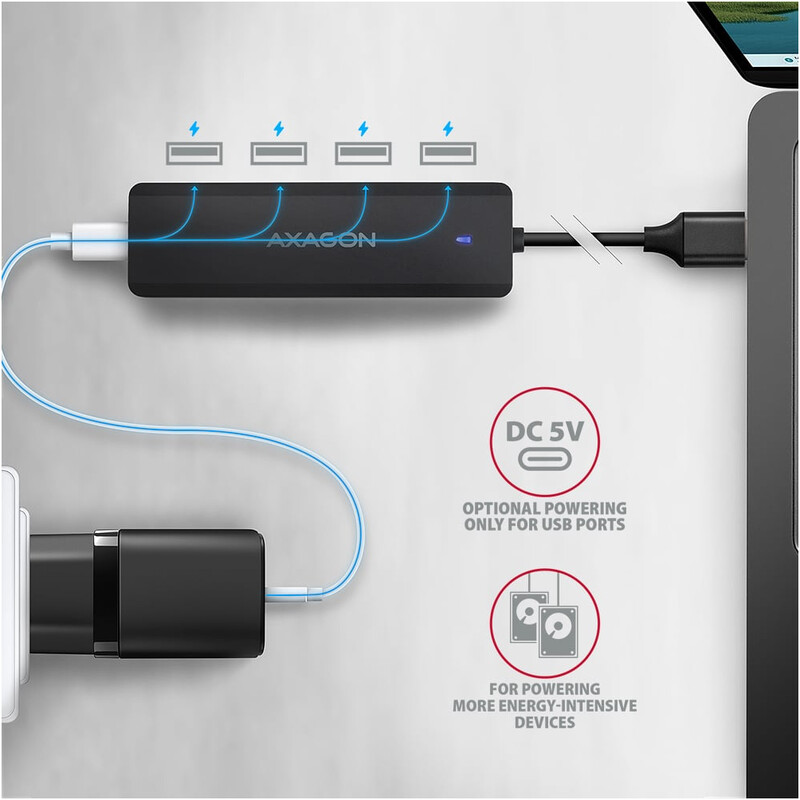 USB-хаб Axagon Travel hub 4-в-1 Black (HUE-C1A)