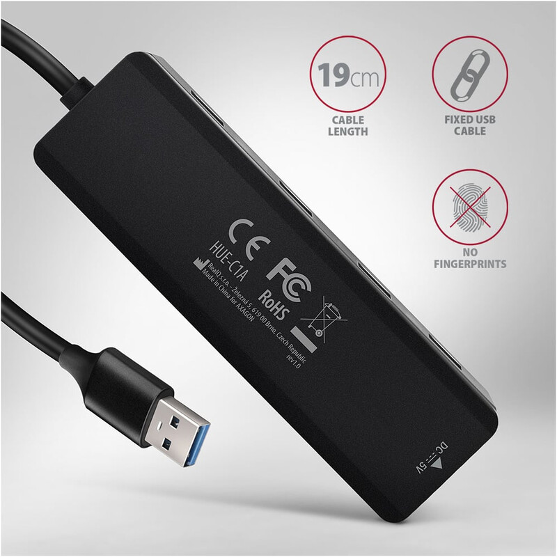 USB-хаб Axagon Travel hub 4-в-1 Black (HUE-C1A)