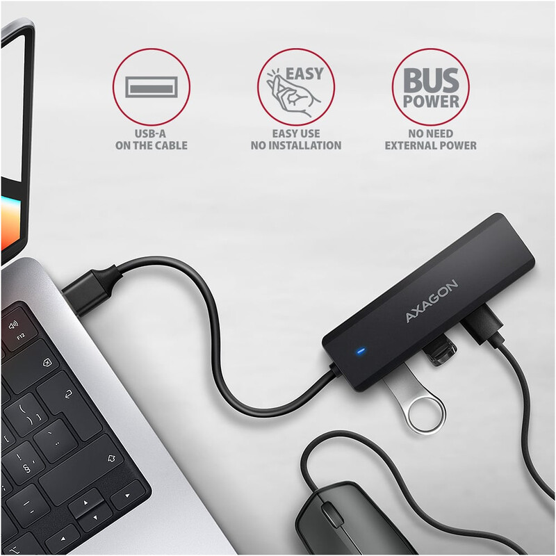 USB-хаб Axagon Travel hub 4-в-1 Black (HUE-C1A)