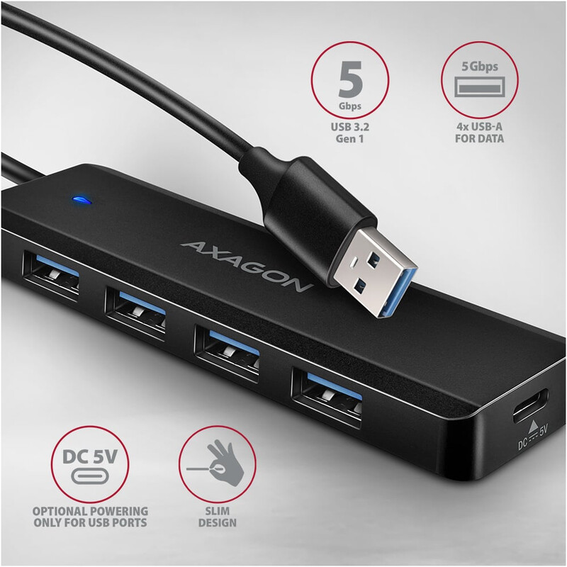 USB-хаб Axagon Travel hub 4-в-1 Black (HUE-C1A)