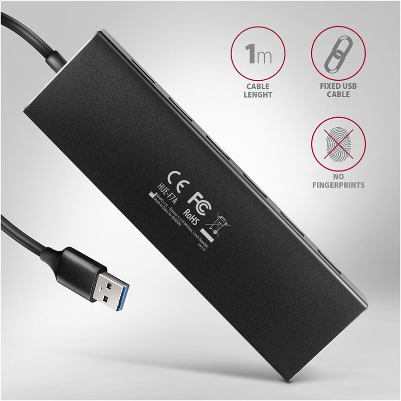 USB-хаб Axagon Flat hub SuperSpeed USB Black (HUE-F7A)