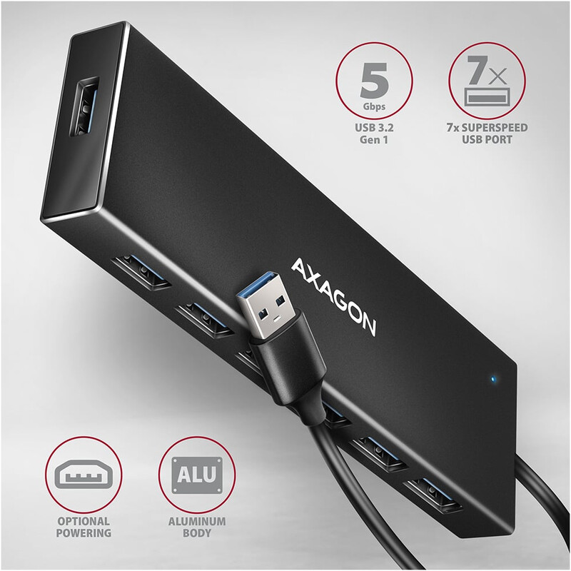 USB-хаб Axagon Flat hub SuperSpeed USB Black (HUE-F7A)