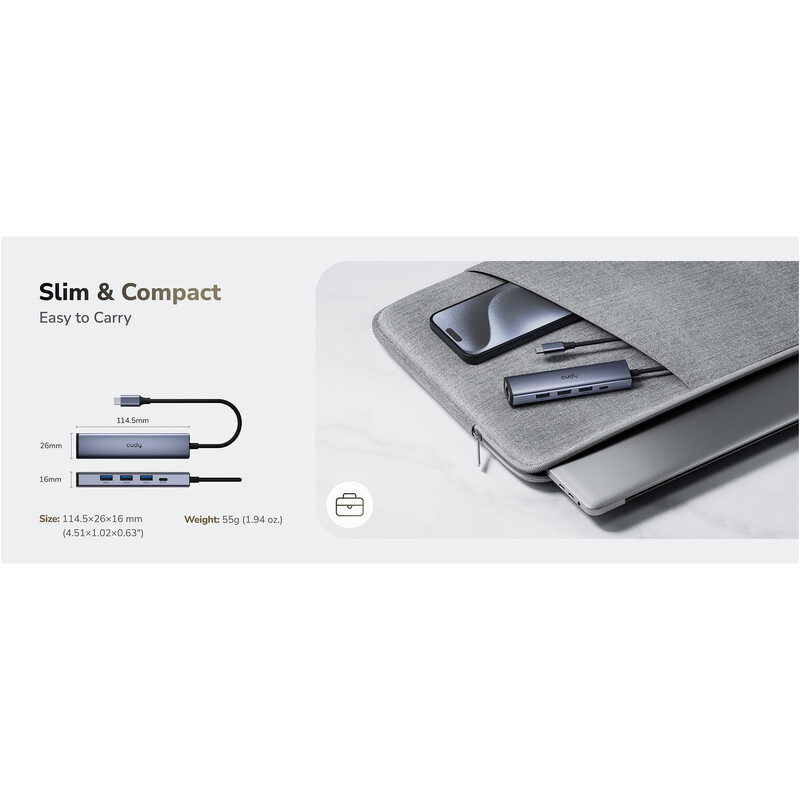 USB-хаб Cudy 5-in-1 USB 3.0 Type-C - 3xUSB, USB-C, RJ-45 (UH605)