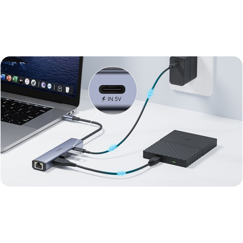 USB-хаб Cudy 5-in-1 USB 3.0 Type-C - 3xUSB, USB-C, RJ-45 (UH605)