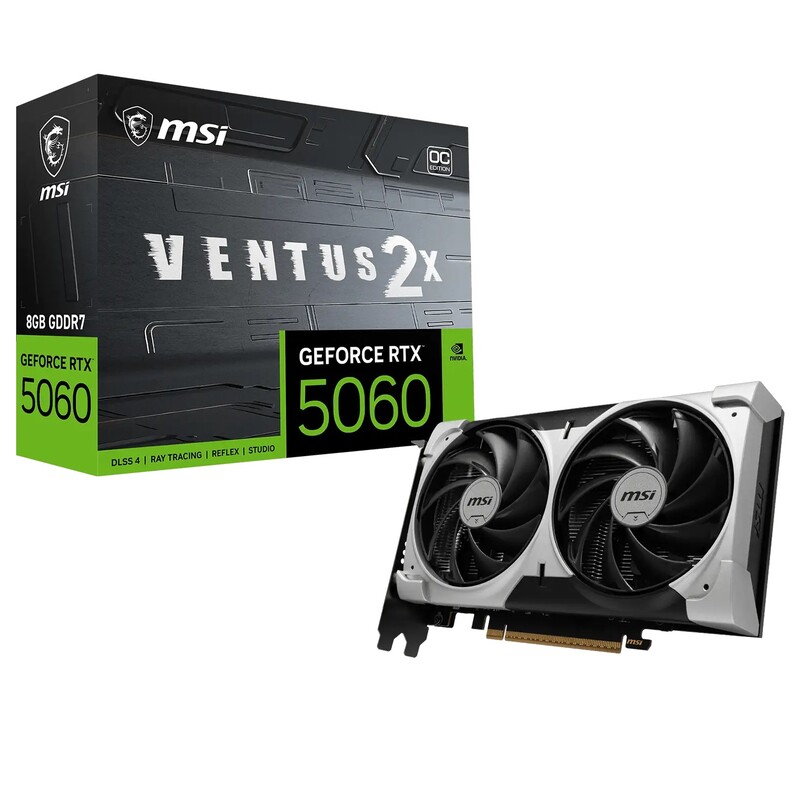Видеокарта GF RTX 5060 8GB GDDR7 Ventus 2X OC V1 MSI (GeForce RTX 5060 8G VENTUS 2X OC V1)
