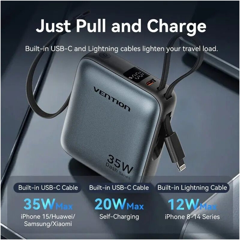 Універсальна мобільна батарея Vention 10000mAh 35W Gray (FHFH0)
