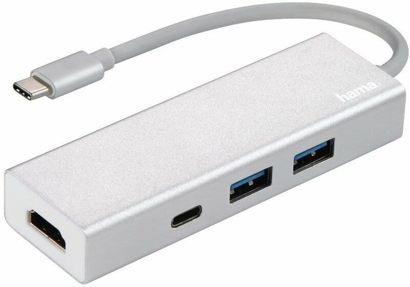 Концентратор Hama Aluminium 2x USB-A, USB-C, HDMI Silver (00135756)