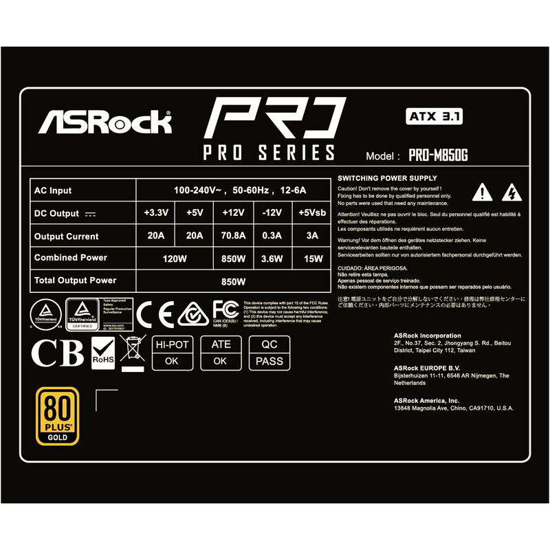 Блок питания ASRock Pro Series PRO-M850G 850W