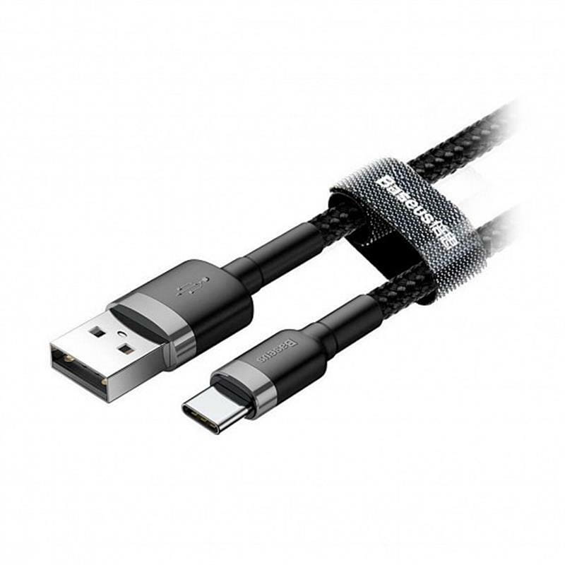 Кабель Baseus Cafule USB-USB-C, 1м Grey/Black (CATKLF-BG1)