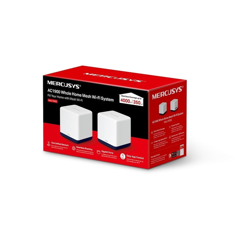 WiFi Mesh система Mercusys Halo H50G(2-pack) (AC1900, 3хGE WAN/LAN, Beamforming, MESH, 2-pack)