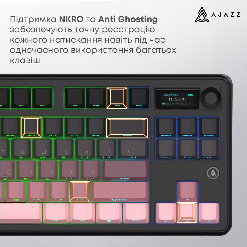 Клавіатура бездротова Ajazz MK87 Pitaya Switch Black/Pink (MK87-P-S-P)