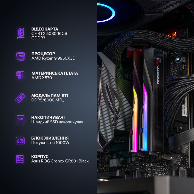 Комп`ютер для стримінгу ASGARD STREAM RTX 5080 / Ryzen 9 9950X3D / DDR5 64GB / SSD 1TB (ASG-S-5080-7628)