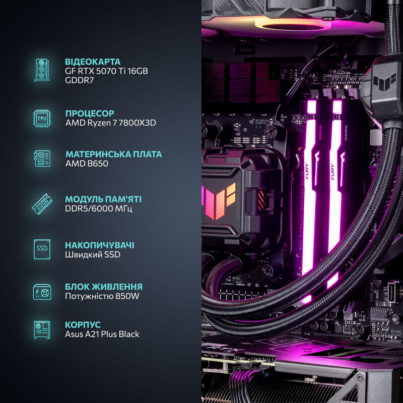Игровой компьютер ASGARD GAMER RTX 5070 Ti / Ryzen 7 7800X3D / DDR5 32GB / SSD 1TB (ASG-G-5070T-7884)