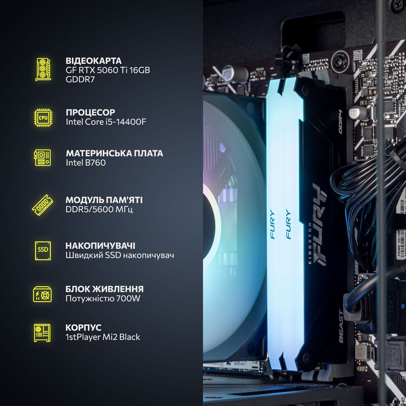 Комп`ютер ASGARD CREATOR RTX 5060 Ti 16GB / Core i5-14400F / DDR5 32GB / SSD 1TB / Win11 Home (ASG-C-5060T16-7874W)