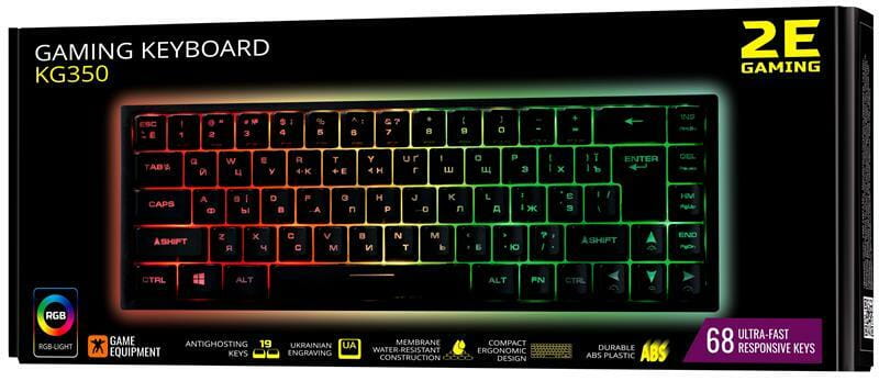 Клавіатура 2E Gaming KG350UBK RGB Ukr (2E-KG350UBK) Black USB