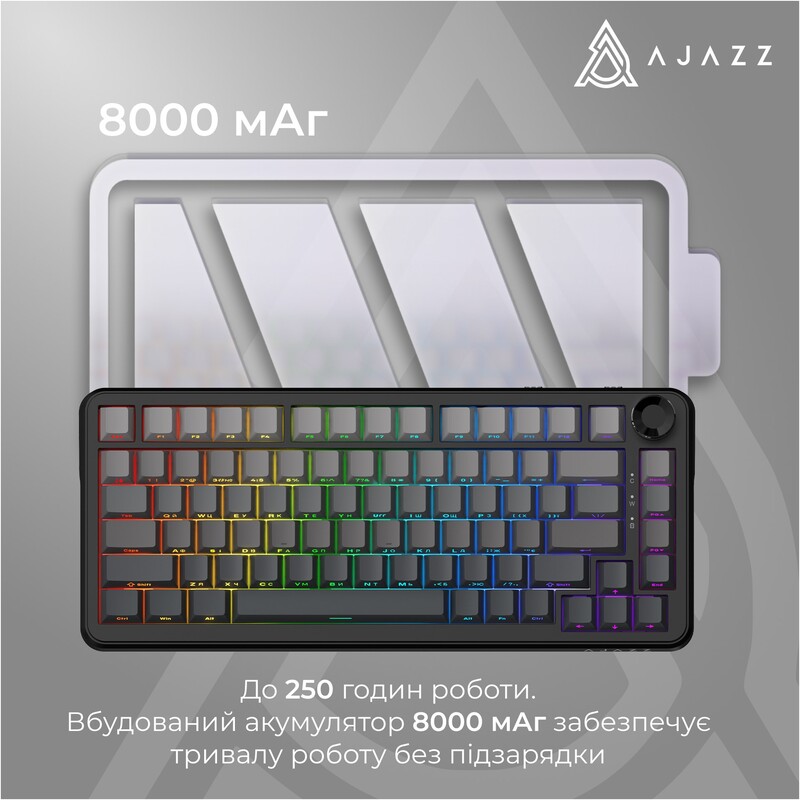 Клавіатура бездротова Ajazz AK820 Max Plus White Birch Switch Black Gradient (AK820-MAX-WB-S-G)