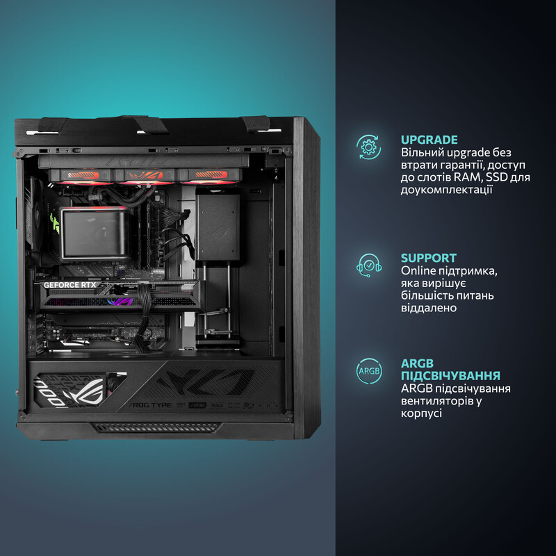 Ігровий комп`ютер ASGARD GAMER POWERED BY ASUS RTX 5080 / Ryzen 7 9800X3D / DDR5 32GB / SSD 1TB / Win11 Home (ASG-G-5080-8015W)