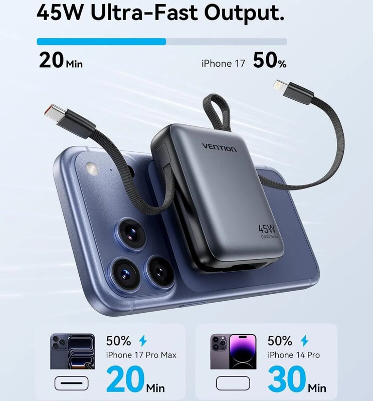 Універсальна мобільна батарея Vention 10000mAh 45W Grey (FKMH0)