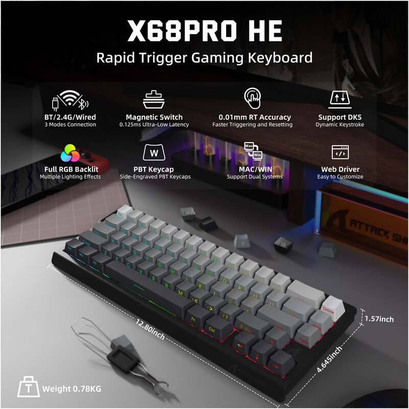 Клавіатура Attack Shark X68 Pro HE Moonlit Night (X68PROHEML_AS)