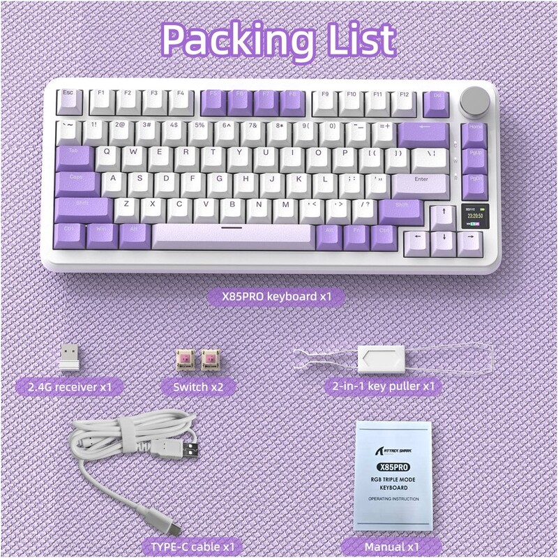 Клавиатура Attack Shark X85 Pro Lavender (X85PROL_AS)