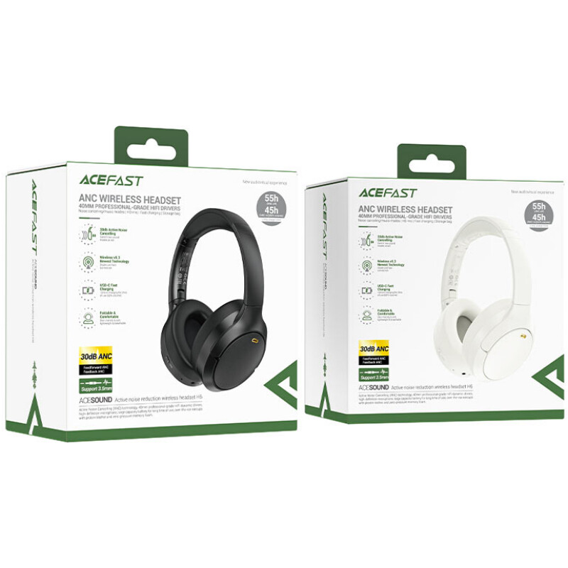 Bluetooth-гарнітура Acefast H6 ANC Black (6974316283683)