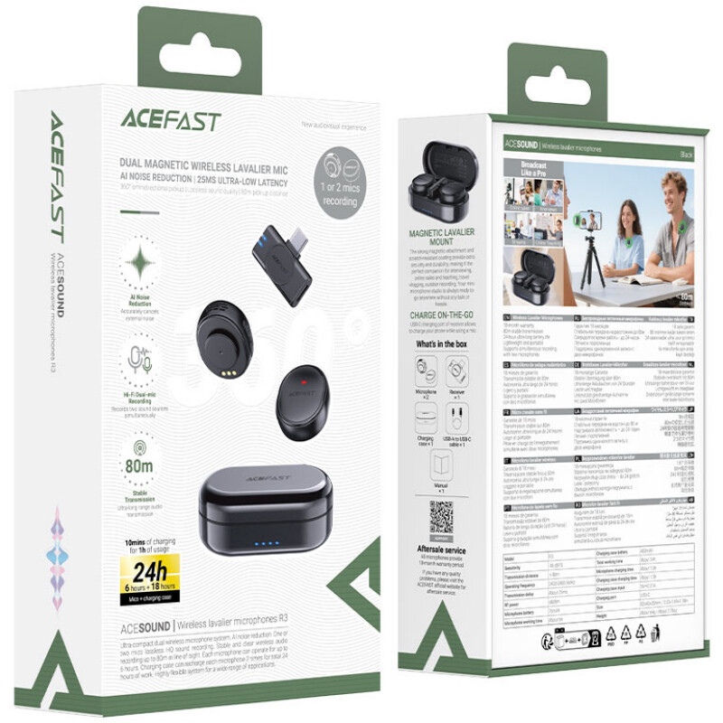 Микрофон Acefast R3 Dual-mic Type-C Black (6974316285847)