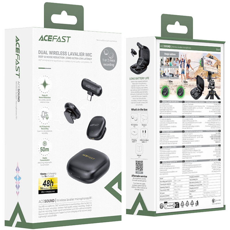 Микрофон Acefast R1 Dual-mic Type-C Black (6974316284895)