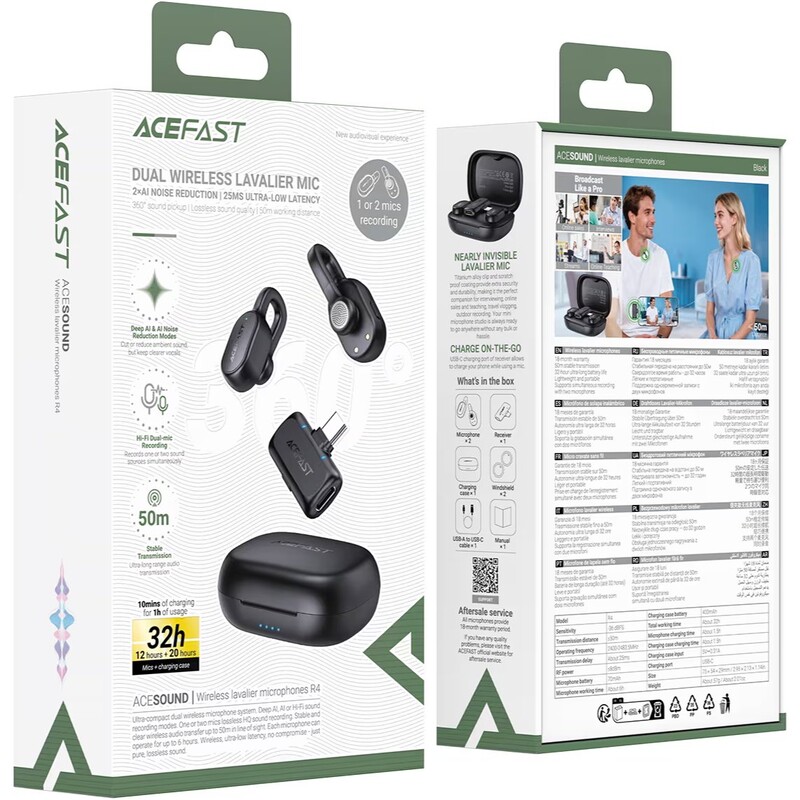 Микрофон Acefast R4 Dual-mic Type-C Black (6974316286448)