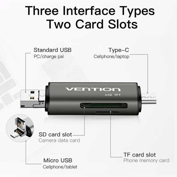 Кард-ридер Vention OTG USB 3.0 + Type C/TF/SD (CCHH0)