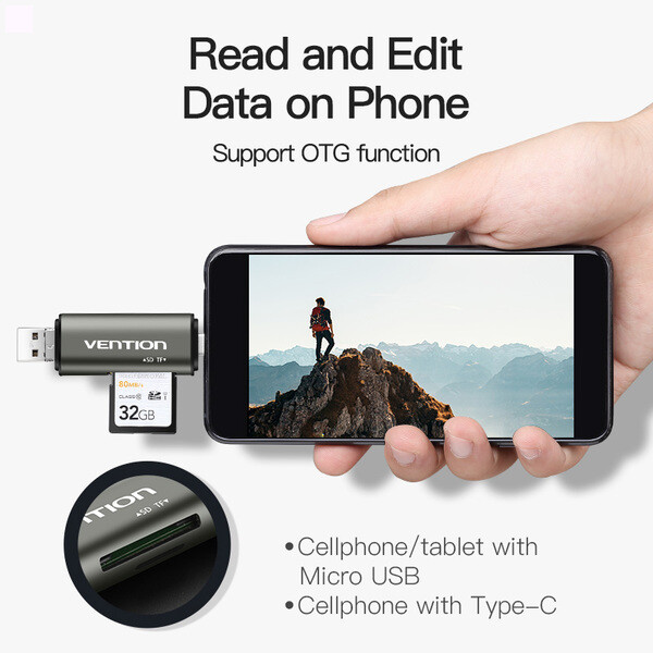 Кард-ридер Vention OTG USB 3.0 + Type C/TF/SD (CCHH0)