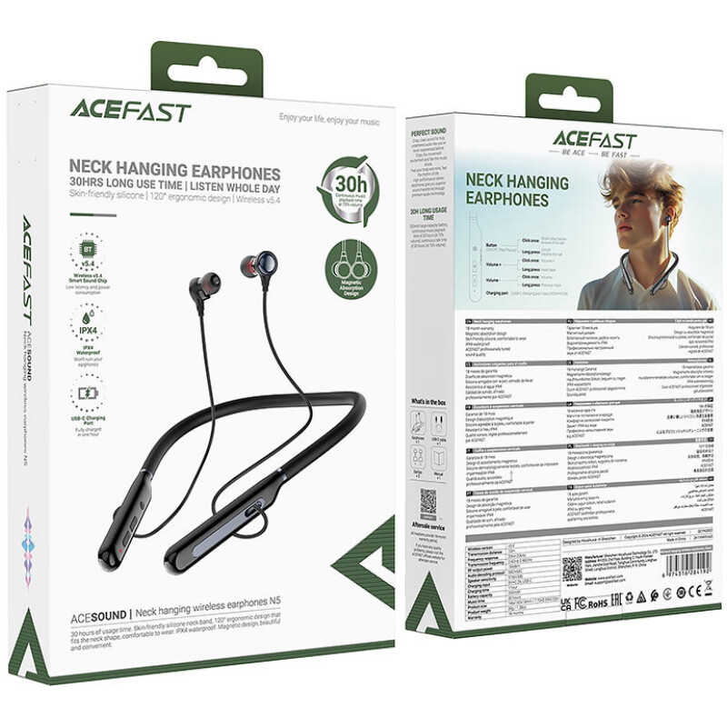 Bluetooth-гарнітура Acefast N5 Black (6974316284192)
