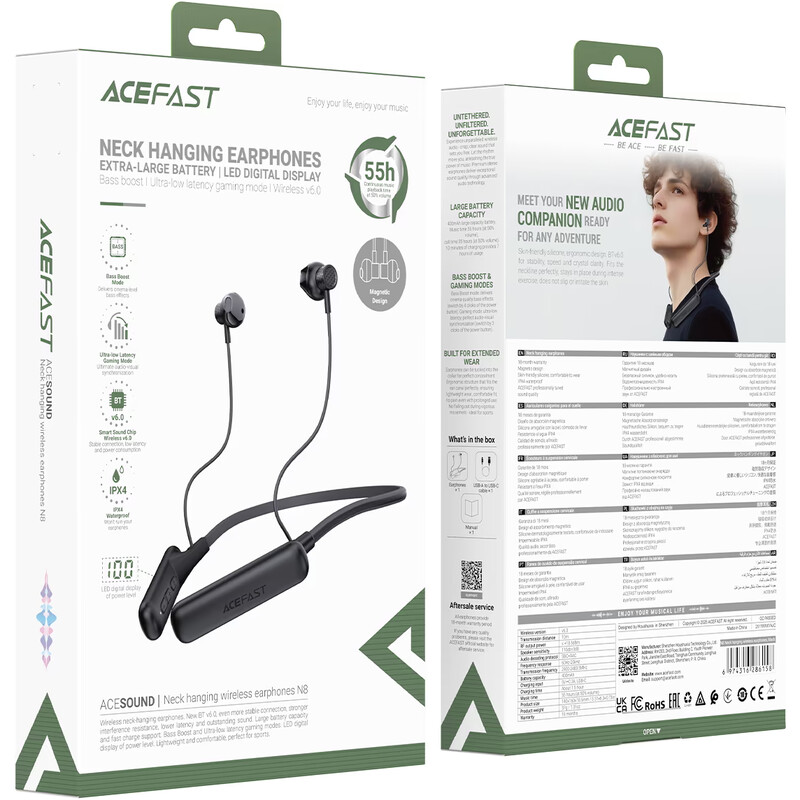 Bluetooth-гарнітура Acefast N8 Black (6974316286158)