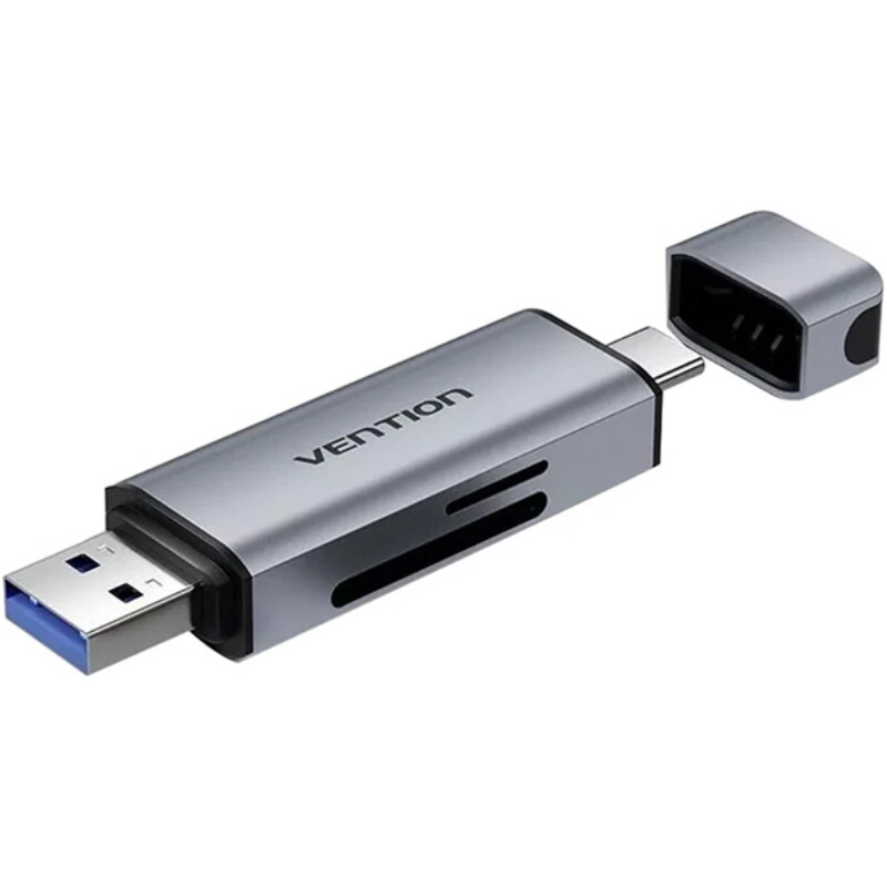 Кардридер Vention USB3.0 AM/USB-C to SD+TF Gray Dual Drive Letter Aluminum Alloy (CLLH0)