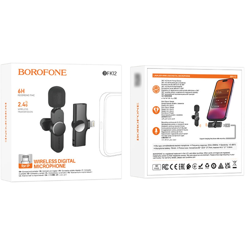 Микрофон Borofone BFK12 Trophy lavalier Lightning Black (6941991106385)