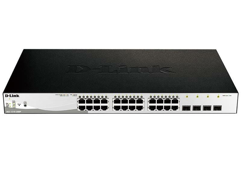 Коммутатор D-Link DGS-1210-28MP 24x1GE PoE, 4xSFP 1G, PoE бюджет 370W, Smart