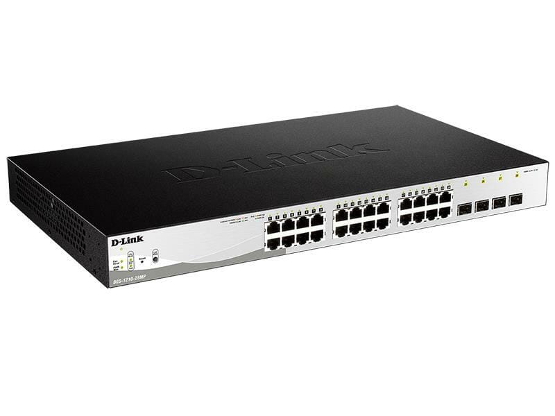 Коммутатор D-Link DGS-1210-28MP 24x1GE PoE, 4xSFP 1G, PoE бюджет 370W, Smart