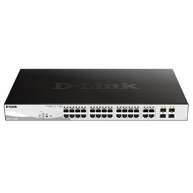 Комутатор D-Link DGS-1210-28MP 24x1GE PoE, 4xSFP 1G, PoE бюджет 370W, Smart