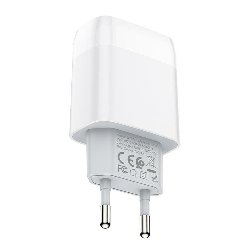 Зарядний пристрій Hoco C73A Glorious (2USB, 2.4А) White (6931474713056) + кабель Lightning