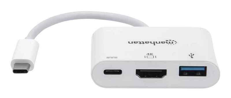 Док-станція Intracom Manhattan USB Type-C-HDMI/USB 3.0/PD 60W 4-in-1, White (152945)