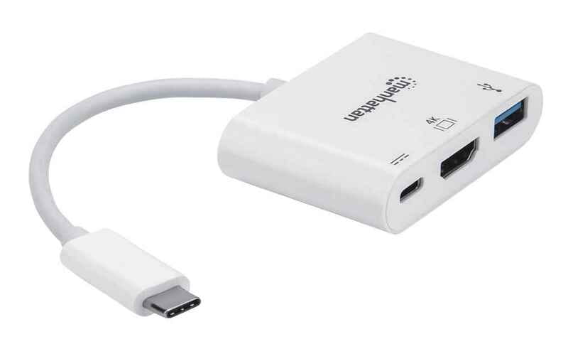 Док-станція Intracom Manhattan USB Type-C-HDMI/USB 3.0/PD 60W 4-in-1, White (152945)