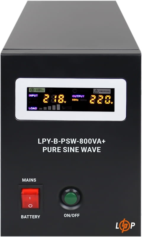 Джерело безперебійного живлення LogicPower LPY-B-PSW-800VA+ (560Вт)5A/15A, з правильною синусоїдою 12V