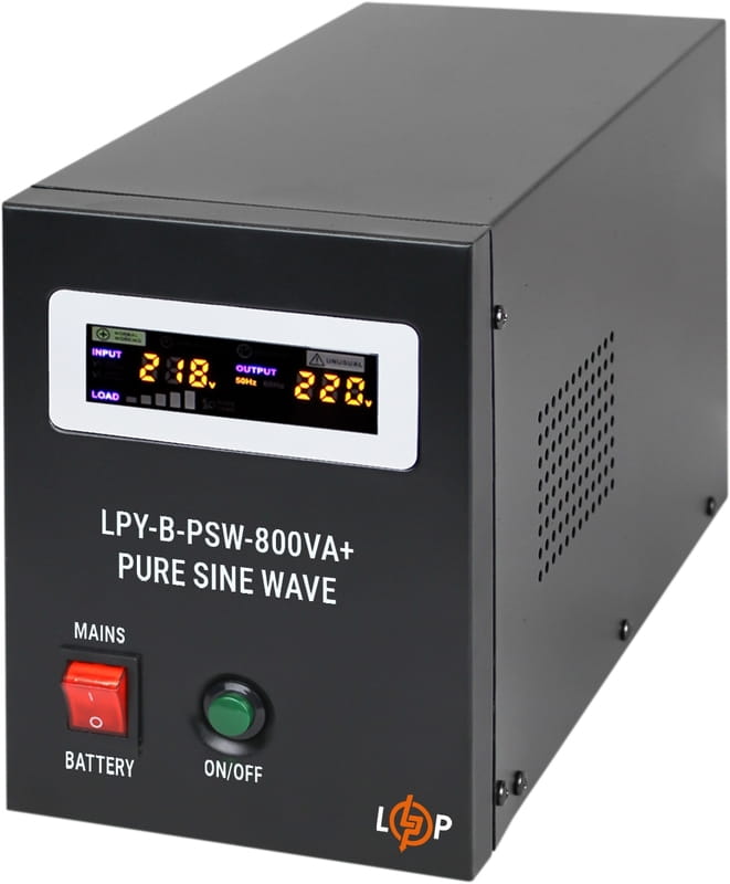 Джерело безперебійного живлення LogicPower LPY-B-PSW-800VA+ (560Вт)5A/15A, з правильною синусоїдою 12V