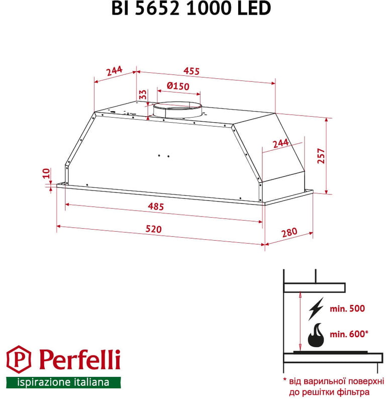 Вытяжка Perfelli BI 5652 BL 1000 LED
