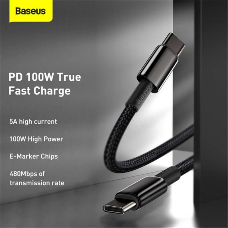 Кабель Baseus Tungsten Gold Fast Charging USB-C-USB-C, 1м Black (CATWJ-01)
